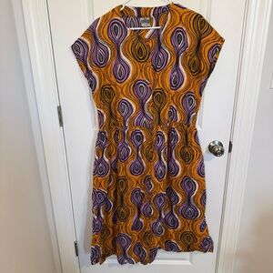 The African Village Purple Orange‎ Dress Pockets 100% Cotton Vintage Tribal 2XL